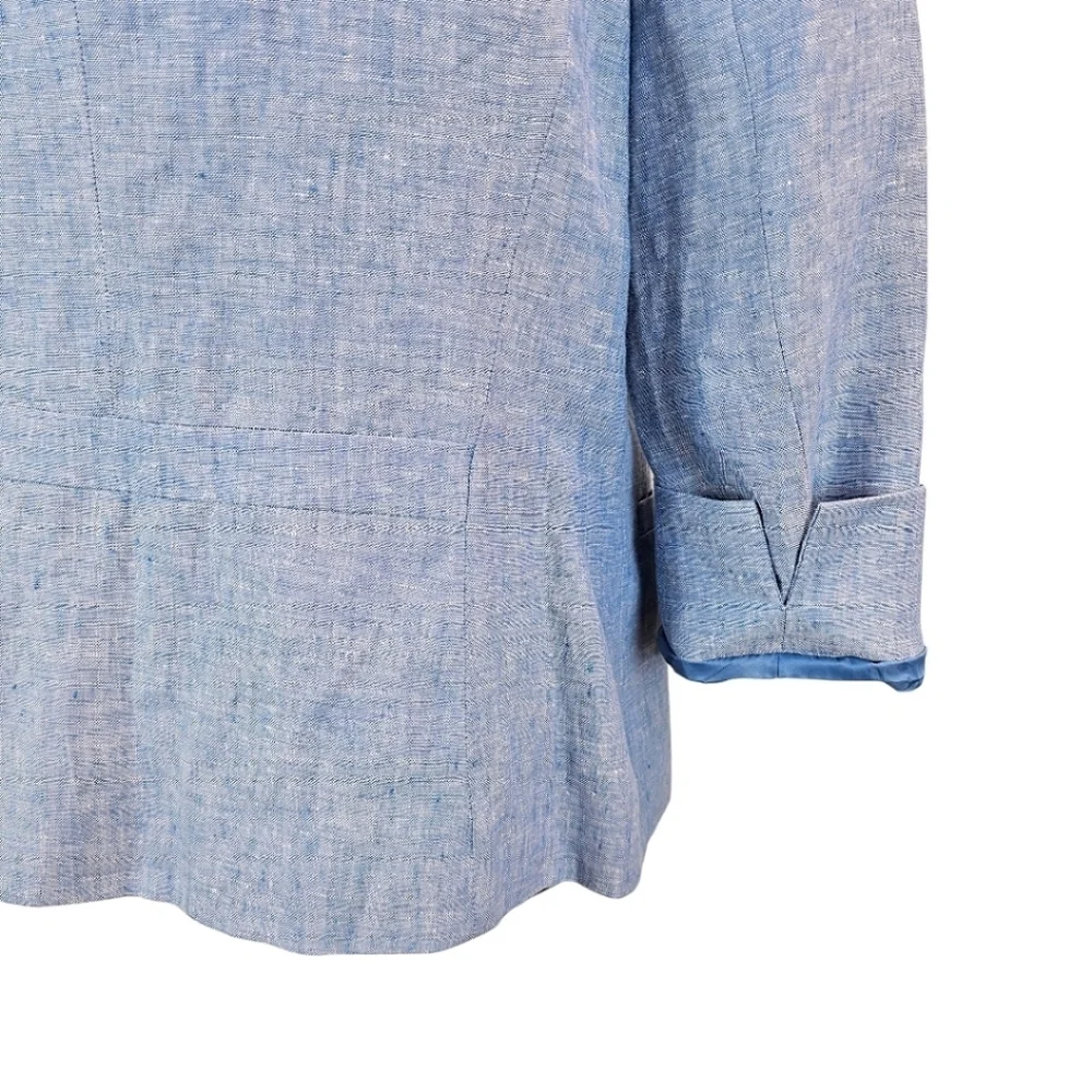 Talbots 100% Linen Open Front Blazer Jacket Light Blue Sz 10 Cape Cod Hamptons